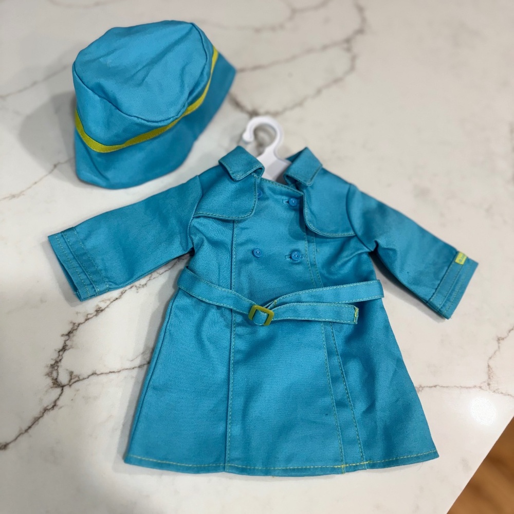 American Girl Doll Trench Coat & Bucket Hat Set Teal | 18” Outfit